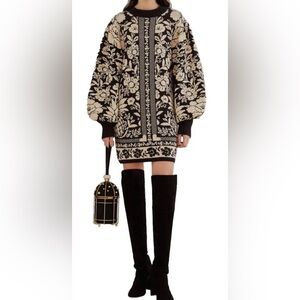 Farm Rio Black Pineapple Garden Mini Sweater Dress  size small